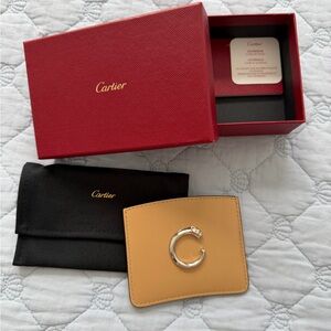 Cartier Beige Leather Card Holder with Silver Detail